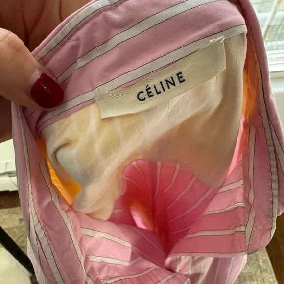 CELINE Pink and Yellow Striped Button Down Shirt - Picture 4 of 4